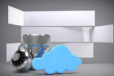 Composite image of database server icon with cloud and lock イラスト素材