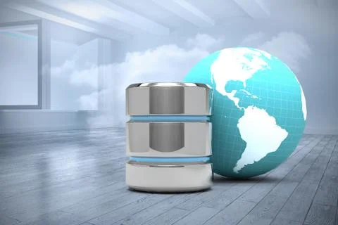 Composite image of database server icon with earth イラスト素材