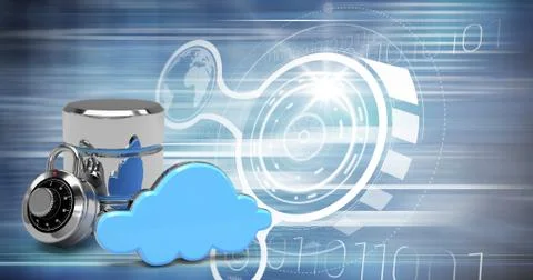 Composite image of database server icon with combination lock and blue cloud Stock-Illustration