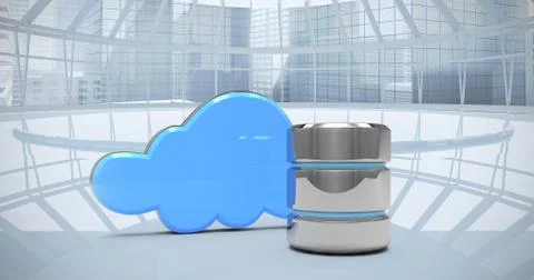 Composite image of database server icon with lock and cloud イラスト素材