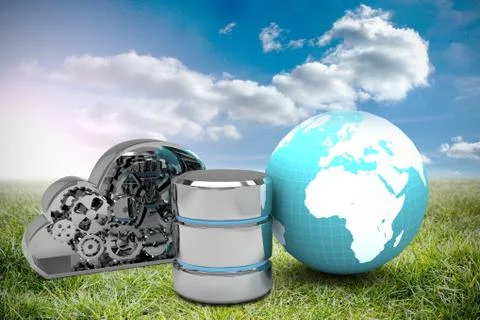 Composite image of database server icon with metallic cloud and lock Stock Illustration