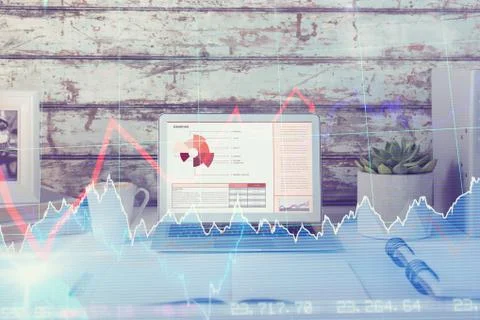 Composite image of a desk with computer, copybook, mug and folders Stock Photos