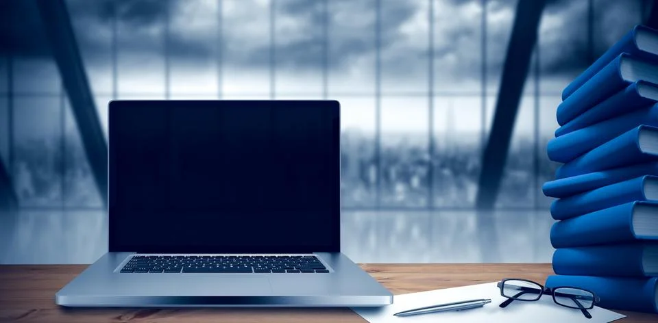 Composite image of desk with laptop Stock Illustration