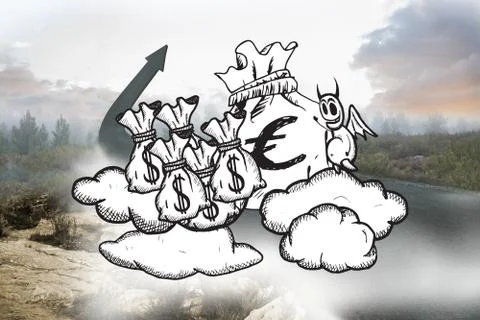 Composite image of devil with money bags doodle Stock Illustration