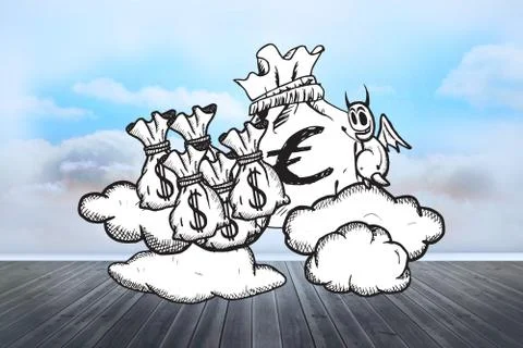 Composite image of devil with money bags doodle Stock Illustration