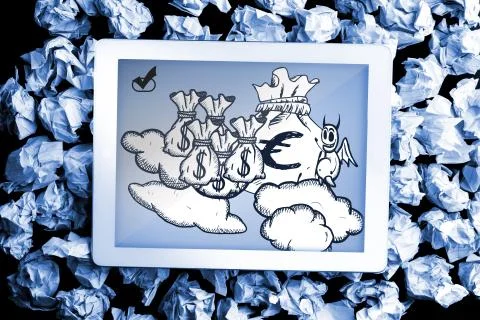 Composite image of devil with money bags doodle Stock Illustration
