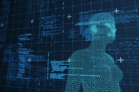 Composite image of digital close-up image of 3d female Stock Illustration