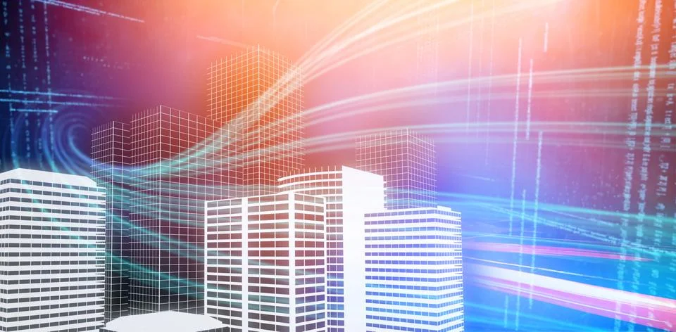 Composite image of digital composite image of buildings 3d Stock Illustration