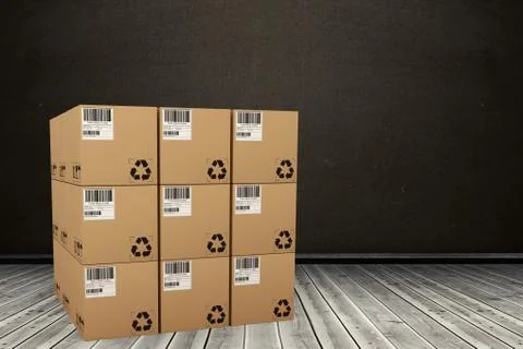 Composite image of digital composite image of cardboard boxes 스톡 일러스트