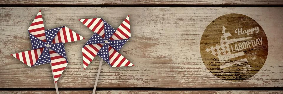 Composite image of digital composite image of happy labor day text on blue Illustrazione stock