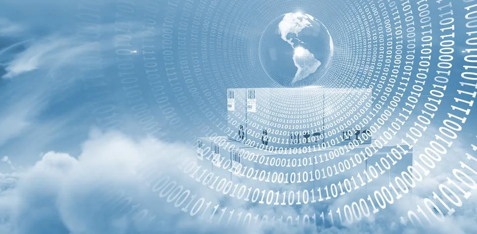 Composite image of digital composite image of globe on boxes Illustrazione stock