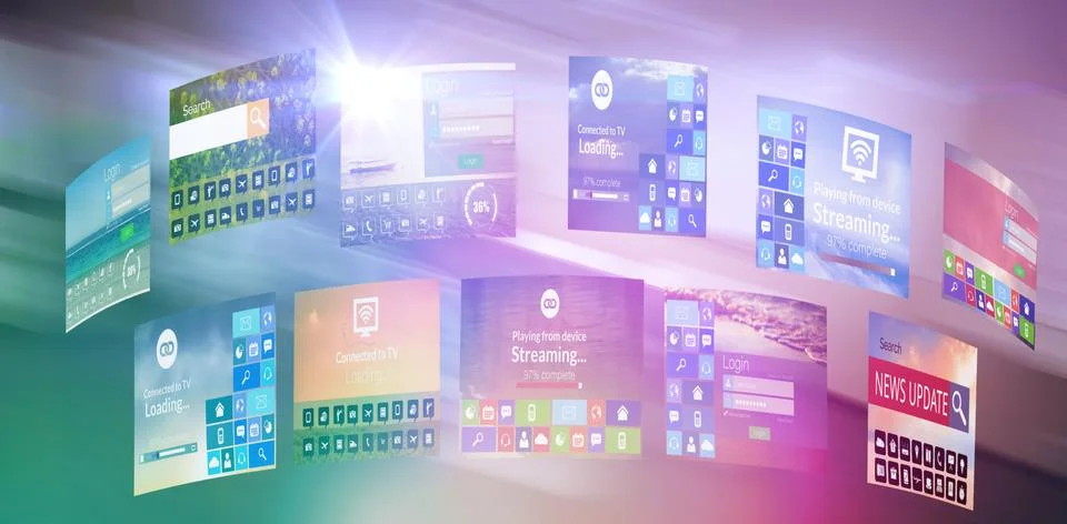 Composite image of digital composite image of device screens Stock Photos