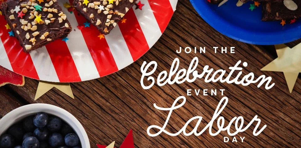 Composite image of digital composite image of join celebratio event labor day Stock Photos
