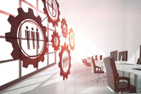 Composite image of digital composite image of human representations in gears Foto stock