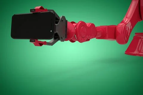 Composite image of digital generated image of robot showing mobile phone 3d Illustrazione stock
