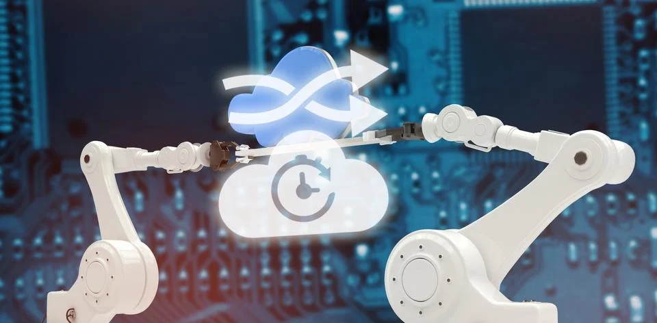 Composite image of digital image of arrow sign with cloud Stock Photos