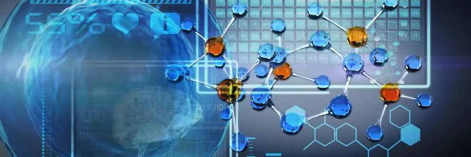 Composite image of digital image of brain with dna helix and graph 스톡 일러스트