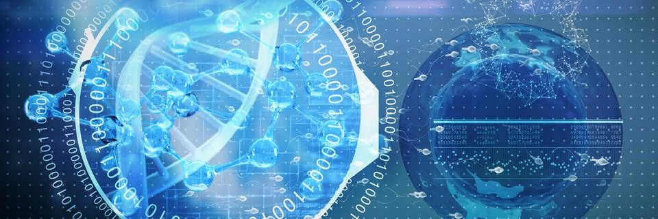 Composite image of digital image of dna helix with numbers Stockillustratie