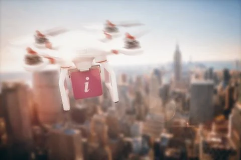 Composite image of digital image of a drone holding a cube Ilustración de archivo