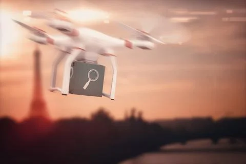 Composite image of digital image of a drone holding a cube Stock Illustration