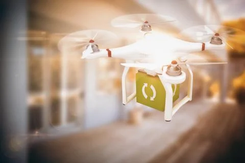 Composite image of digital image of a drone holding a cube Stock Illustration