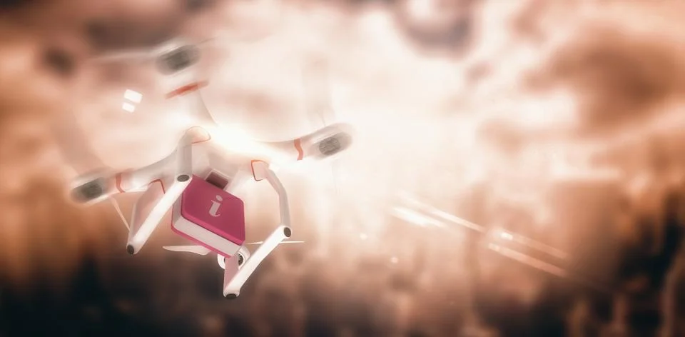 Composite image of digital image of a drone holding a cube Stock Illustration