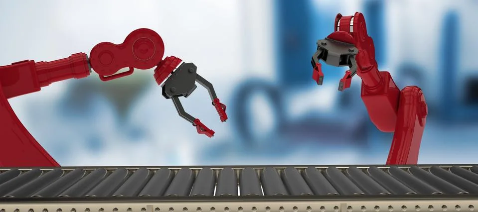 Composite image of digital image of empty conveyor belt Illustrazione stock