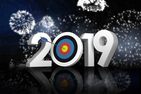 Composite image of digital image of numbers with sports target and arrow 스톡 사진