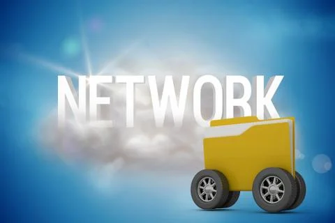 Composite image of digital image of yellow folder with wheels Stock Illustration