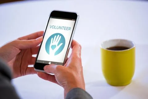 Composite image of digitally composite image of volunteer text with icons Stock Photos