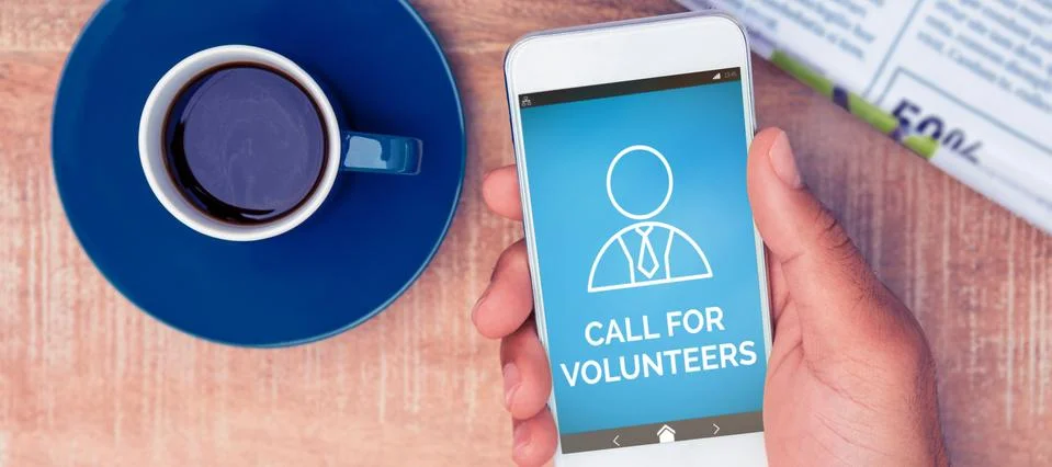 Composite image of digitally composite image of call for volunteers text with Stock Photos