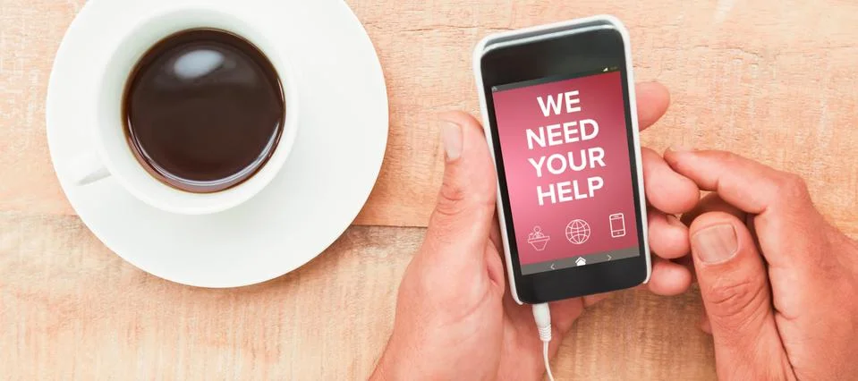 Composite image of digitally composite image of we need your help text with Stock Photos