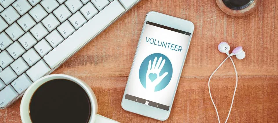 Composite image of digitally composite image of volunteer text with icons Stock Photos