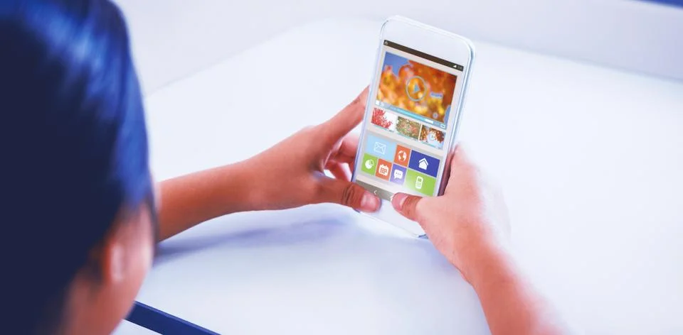 Composite image of digitally composite image of video player with various icons Stock Photos