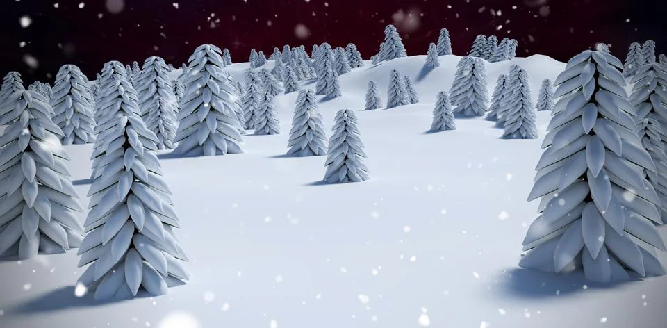 Composite image of digitally generated image of trees on snowcapped mountain Stock Illustration