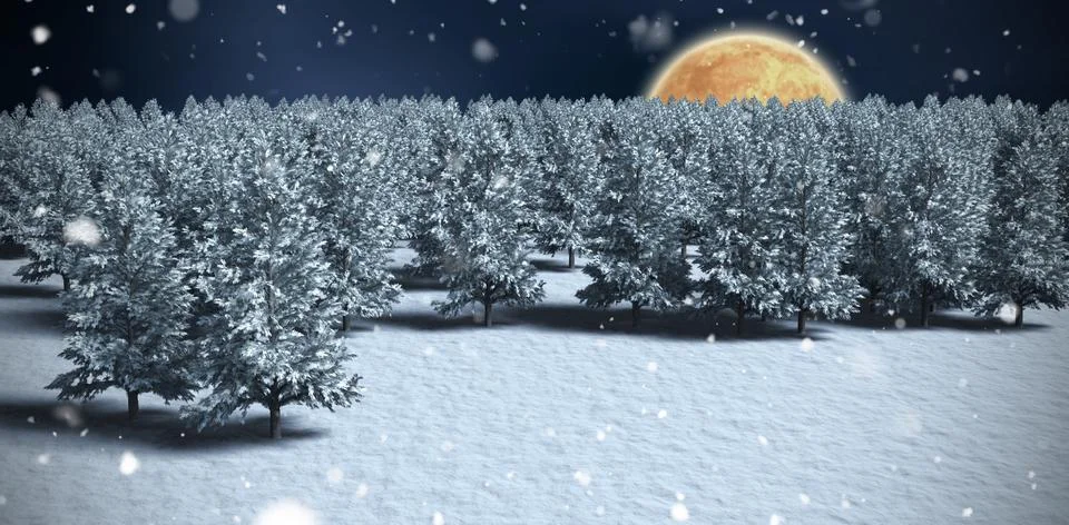 Composite image of digitally generated image of trees on snowy field Stock-Illustration