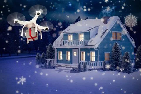 Composite image of digitally generated image of quadcopter Ilustración de archivo