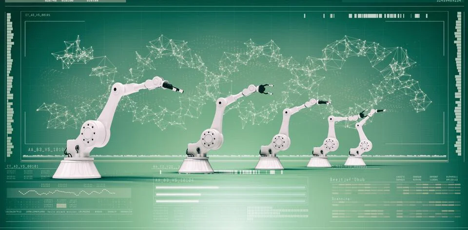 Composite image of digitally generated image of robotic arms 3d Stockillustratie