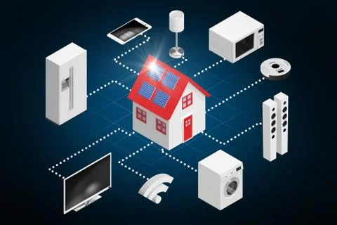 Composite image of digitally generated image of home icon and appliances 3d Stock Illustration