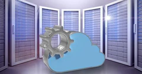 Composite image of digitally generated image of gear by cloud shape 3d Stock Illustration