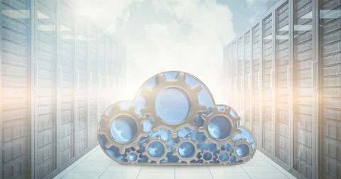 Composite image of digitally generated image of gear in cloud shape 3d Stock Illustration