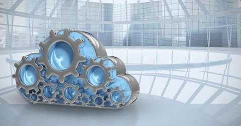 Composite image of digitally generated image of gear in cloud shape 3d 스톡 일러스트