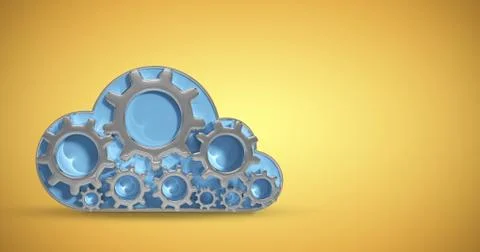 Composite image of digitally generated image of gear in cloud shape Stock Illustration