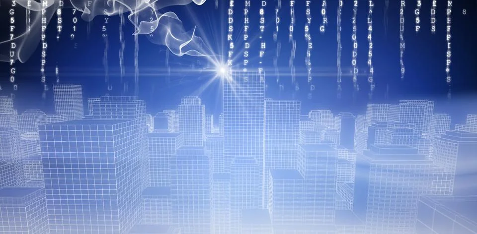 Composite image of digitally generated image of cityscape 3d Illustrazione stock