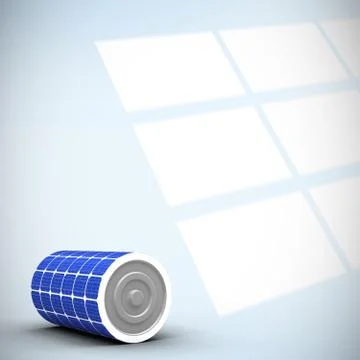 Composite image of digitally generated image of 3d solar power battery Ilustração Stock