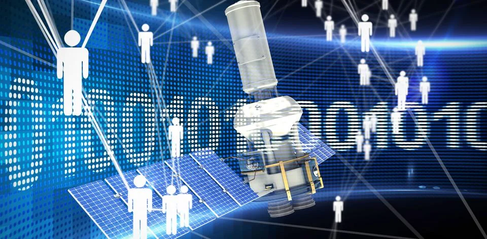 Composite image of digitally generated image of 3d modern solar power satellite Ilustração Stock