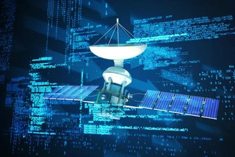 Composite image of digitally generated image of 3d solar power satellite Ilustração Stock