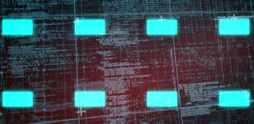 Composite image of digitally generated image of blue circuit board 스톡 일러스트