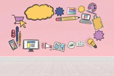 Composite image of digitally generated image of various computer icons Illustrazione stock