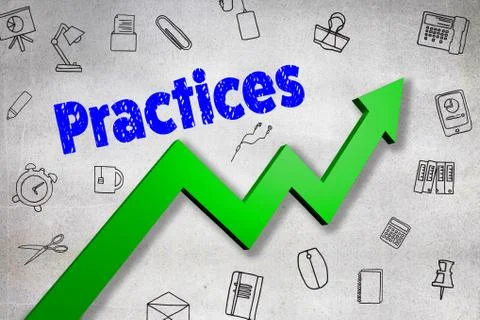 Composite image of digitally generated image of practices text Stock Illustration